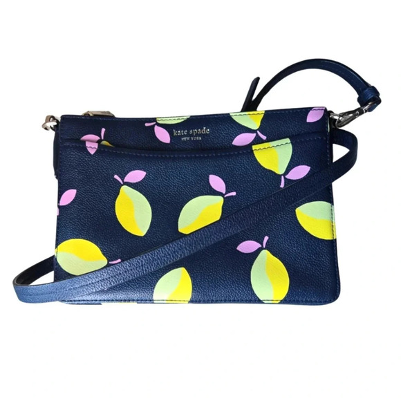 Kate Spade Margaux Lemons Convertible Crossbody Navy Blue Purse - Picture 3 of 11